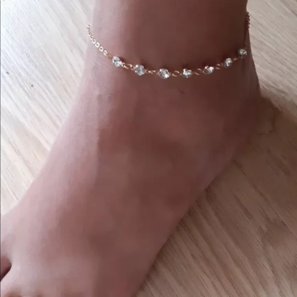 Gold and Rhinestone Anklet - Picture 2 of 4